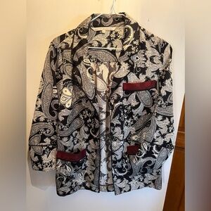 Black and White Paisley Blazer with Red Accents